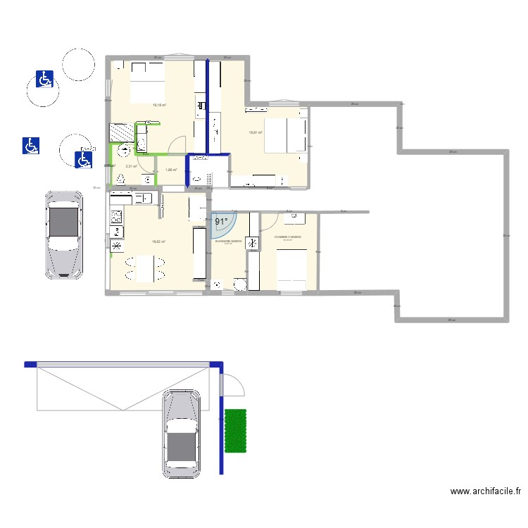 CLOISONEMENT pour PAC . Plan de 8 pièces et 79 m2