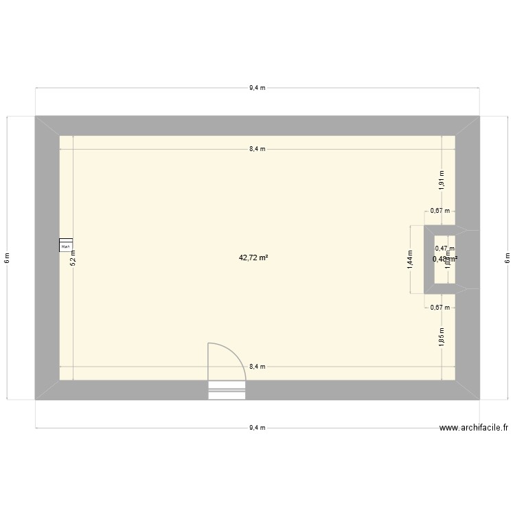 Noyers 67 Etage. Plan de 2 pièces et 43 m2