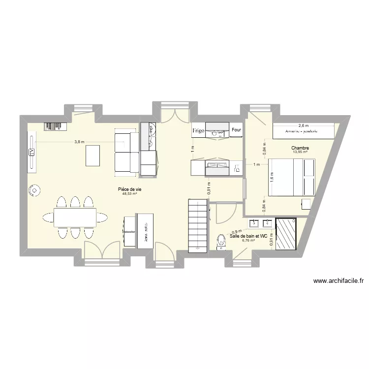 Maison actuelle essai 3. Plan de 3  et 69 m²