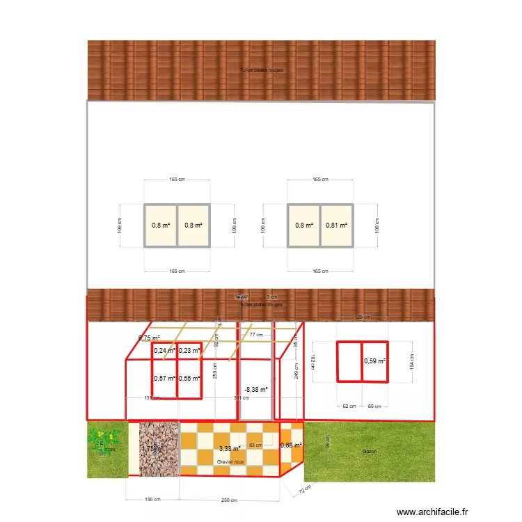 DP4 - façade avant (après extension). Plan de 15 Pièces et 20 m² DP4 - façade avant (après extension). Plan de 15 Pièces et 20 m²
