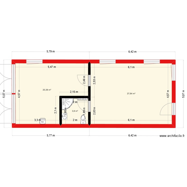 Garage Atelier MAISON. Plan de 3 pièces et 52 m2