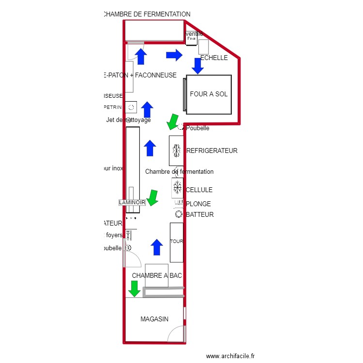 plan boulange2. Plan de 3 pièces et 56 m2