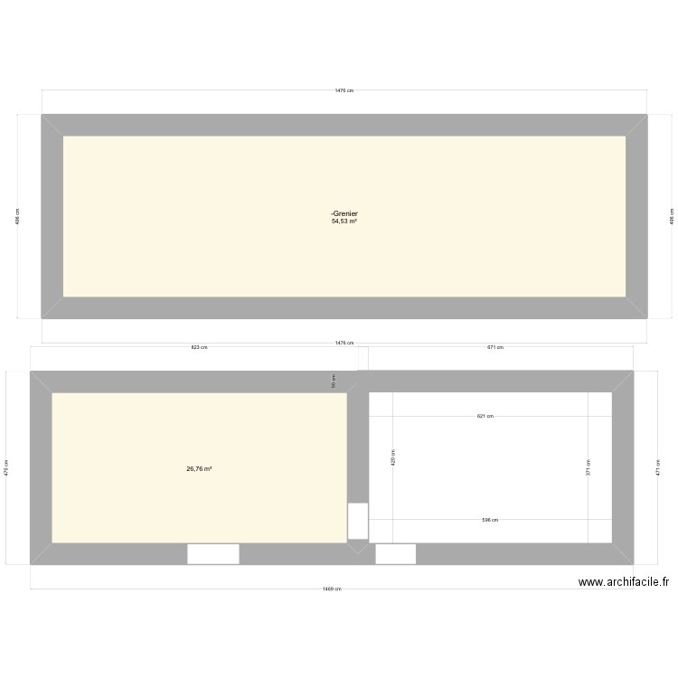 Projet gite. Plan de 2 pièces et 81 m2