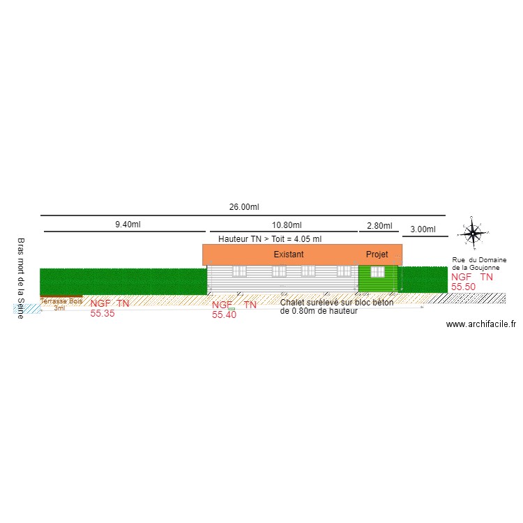 vue en coupe 0. Plan de 2 pièces et 23 m2