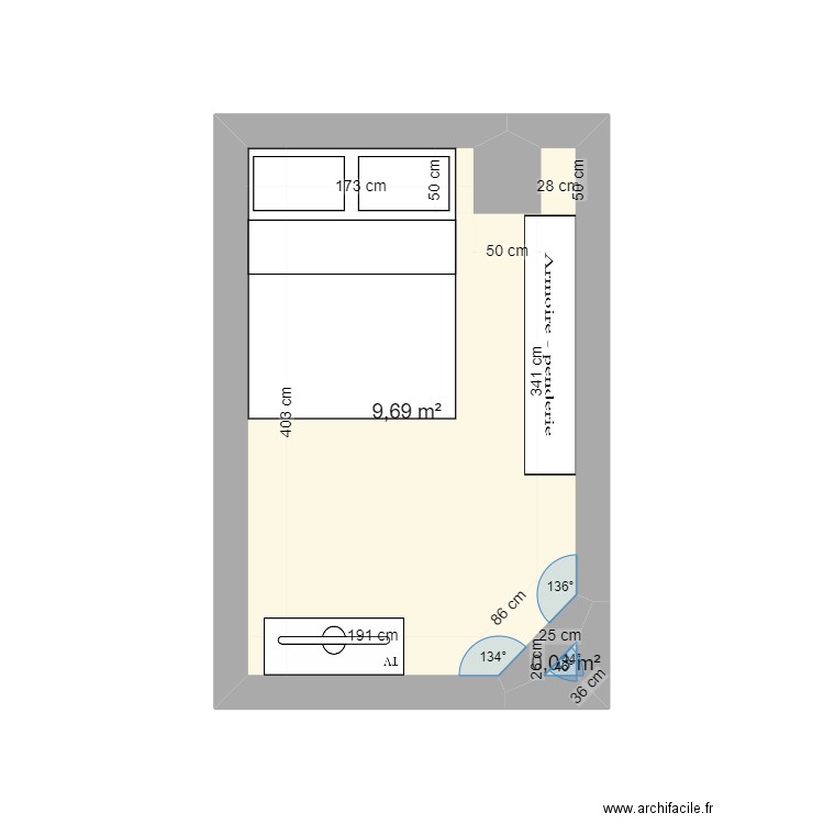 Chambre shua frasnes. Plan de 2 pièces et 10 m2