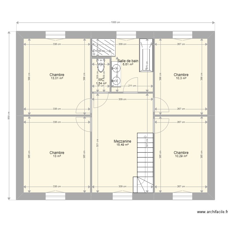 MOUINOUDINE ETAGE. Plan de 7 pièces et 70 m2