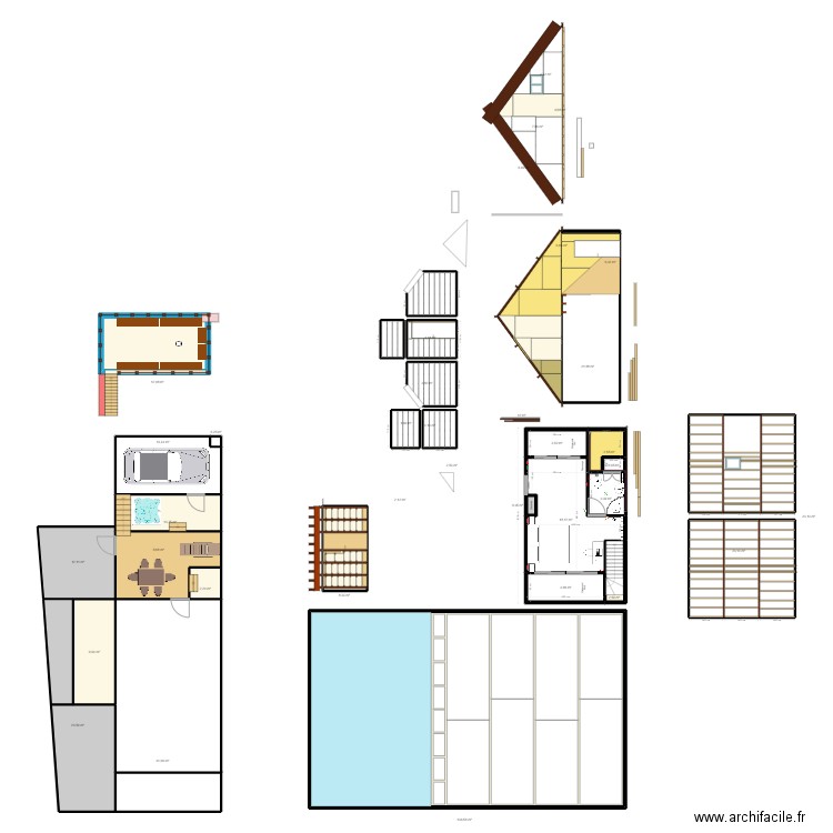 Travaux maison nouvel agencement grenier et cour. Plan de 36 pièces et 426 m2