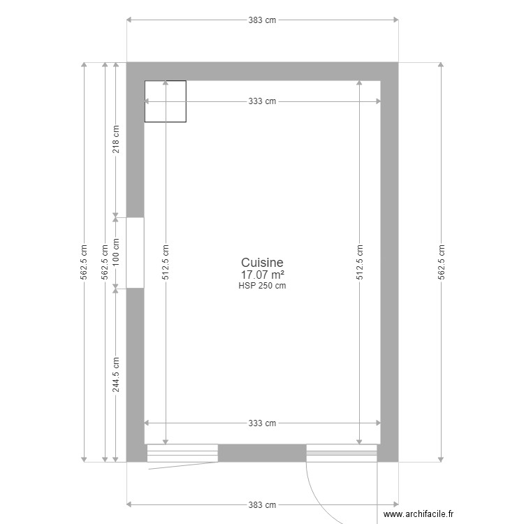 Cuisine V1. Plan de 1 pièce et 17 m2