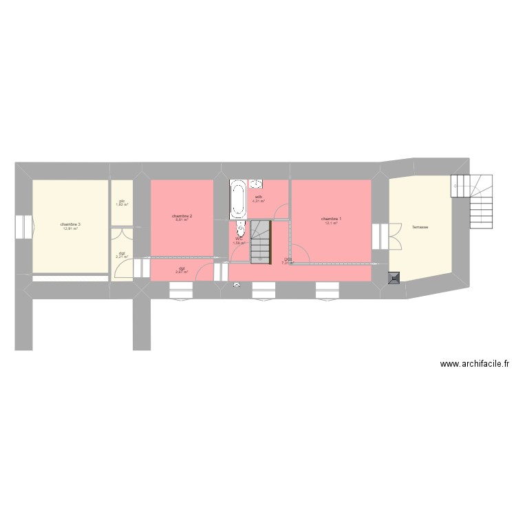 R+1 GINOUX. Plan de 11 pièces et 66 m2