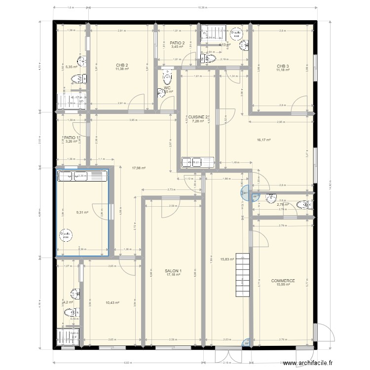 GY FENETRE PLOMBERIE. Plan de 17 pièces et 158 m2