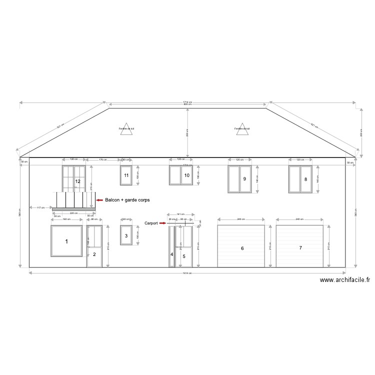 Pouancé - Façade Nord - Existant . Plan de 0 pièce et 0 m2