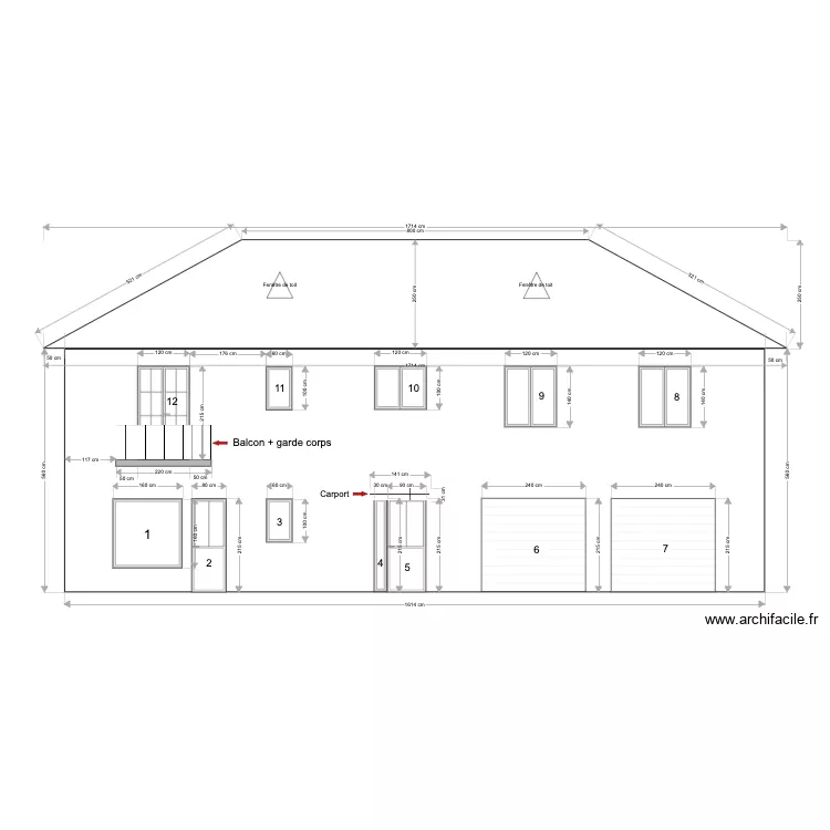 Pouancé - Façade Nord - Existant . Plan de Pouancé - Façade Nord - Existant . Plan de