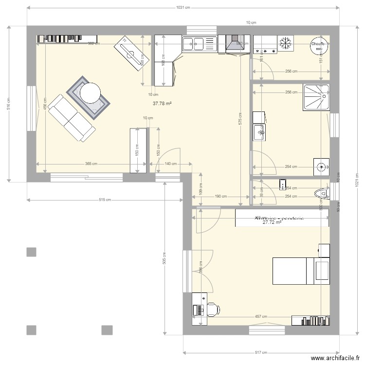 plan 33. Plan de 2 pièces et 66 m2