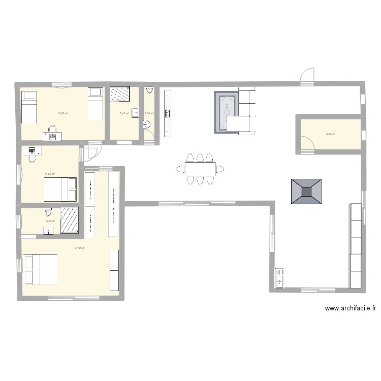 ESSAIN 1. Plan de 7 pièces et 74 m2