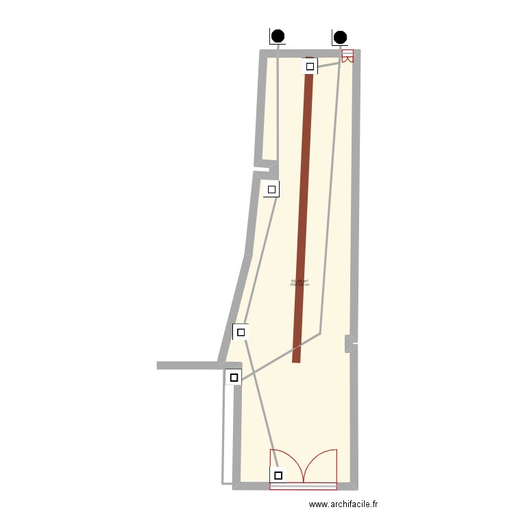 Entrée pavage réseaux. Plan de 1 pièce et 55 m2