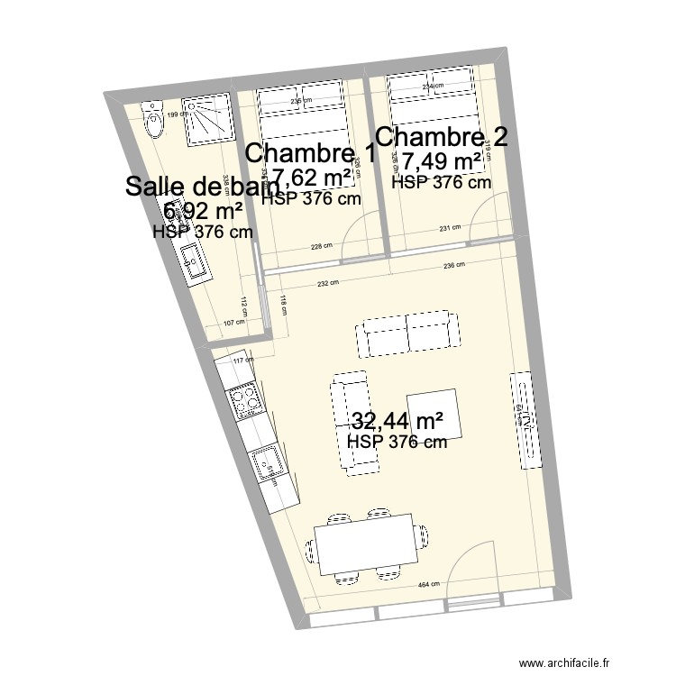 Plan de base 15 Apres. Plan de 4 pièces et 54 m2