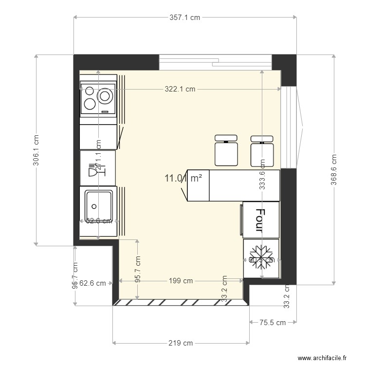 cuisine JC5. Plan de 1 pièce et 11 m2