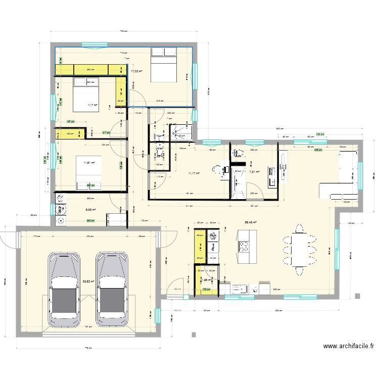 Maison L plain pied 145m2 garage double. Plan de 0 pièce et 0 m2
