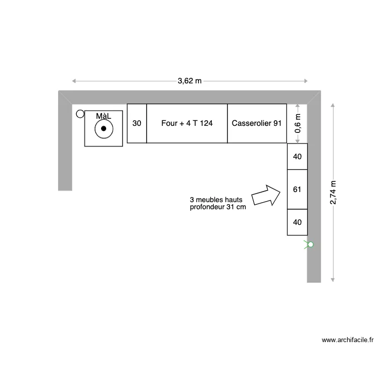 Tetavake cuisine sous garage. Plan de 