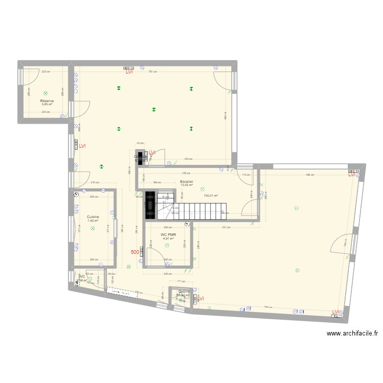 Café Garnier Mesuré vdef grand bureau implantation élec. Plan de 20 pièces et 262 m2