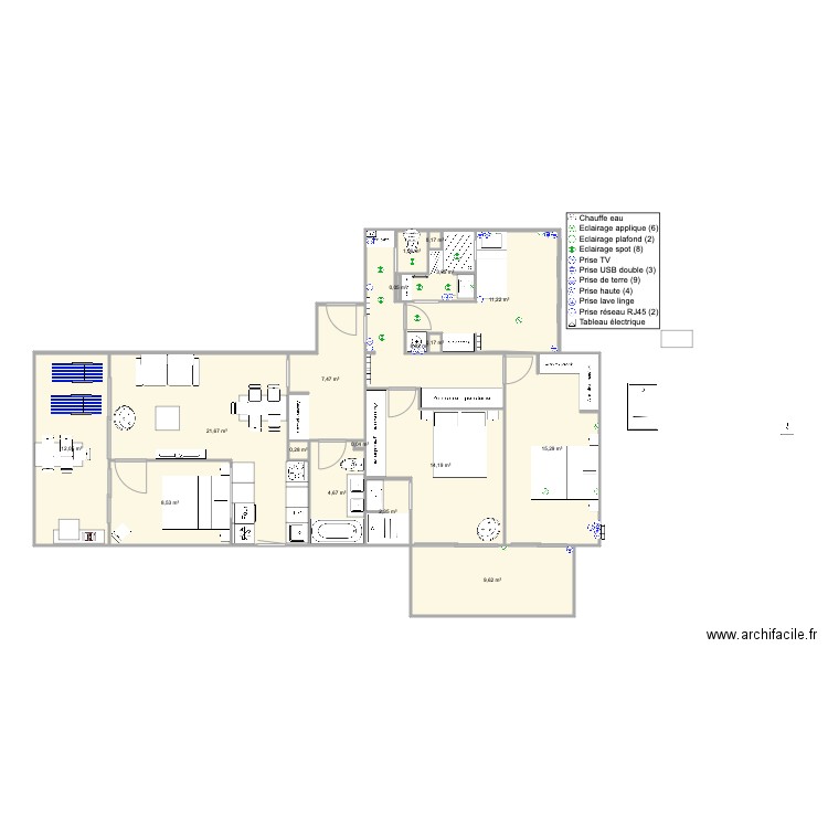 Santa Clara 2 face mer min Tx2. Plan de 18 pièces et 121 m2