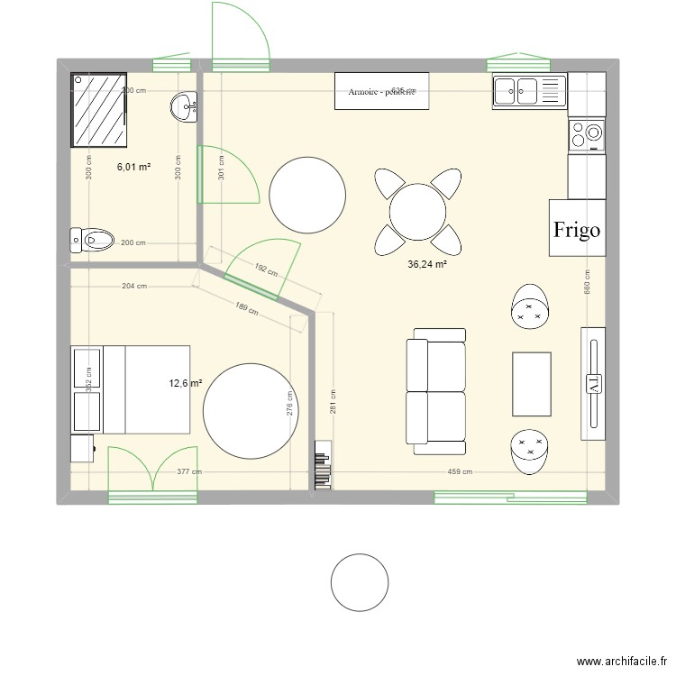 T2 PMR. Plan de 3 pièces et 55 m2