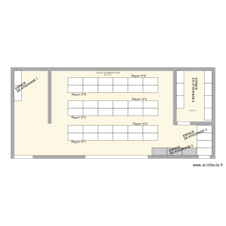 DOCK ALIMENTATION 21-22. Plan de 2 pièces et 104 m2