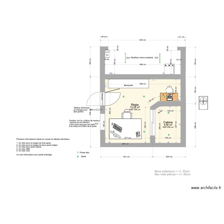 PLAN STUDIO DANS GARAGE V11 18-02 2023 . Plan de 2 pièces et 17 m2