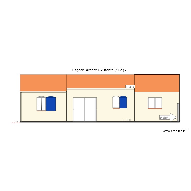 Façade Arrière  Sud modifiée. Plan de 0 pièce et 0 m2