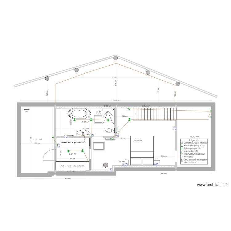 2nd floor Plan C Long Electricité. Plan de 8 pièces et 57 m2