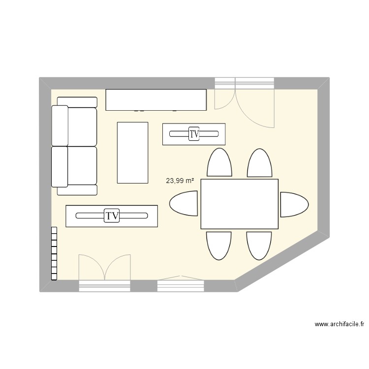 salle. Plan de 1 pièce et 24 m2