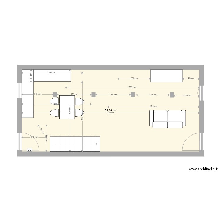 MuretBarry00sansWC. Plan de 1 pièce et 40 m2