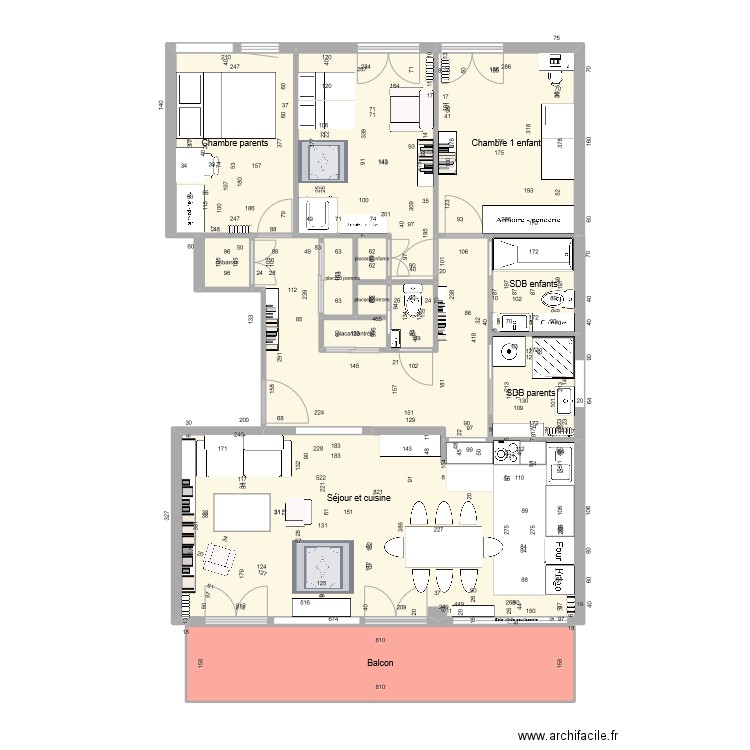 67-1 - OPTION 7 - V1. Plan de 14 pièces et 100 m2