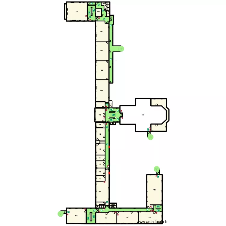 Plan 1er &eacute;tage V2 avec salles et s&eacute;curit&eacute; fa&ccedil;ade ouest. Plan de 
