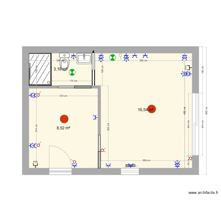 PROJET T2 V3 elec. Plan de 3 pièces et 28 m2