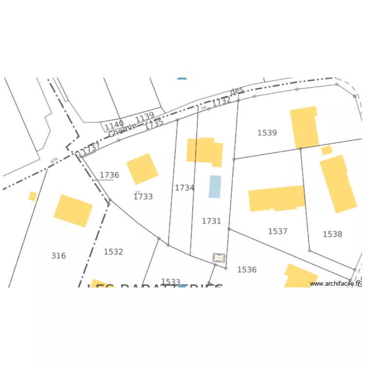 cabanon jardin. Plan de 1  et 11 m²
