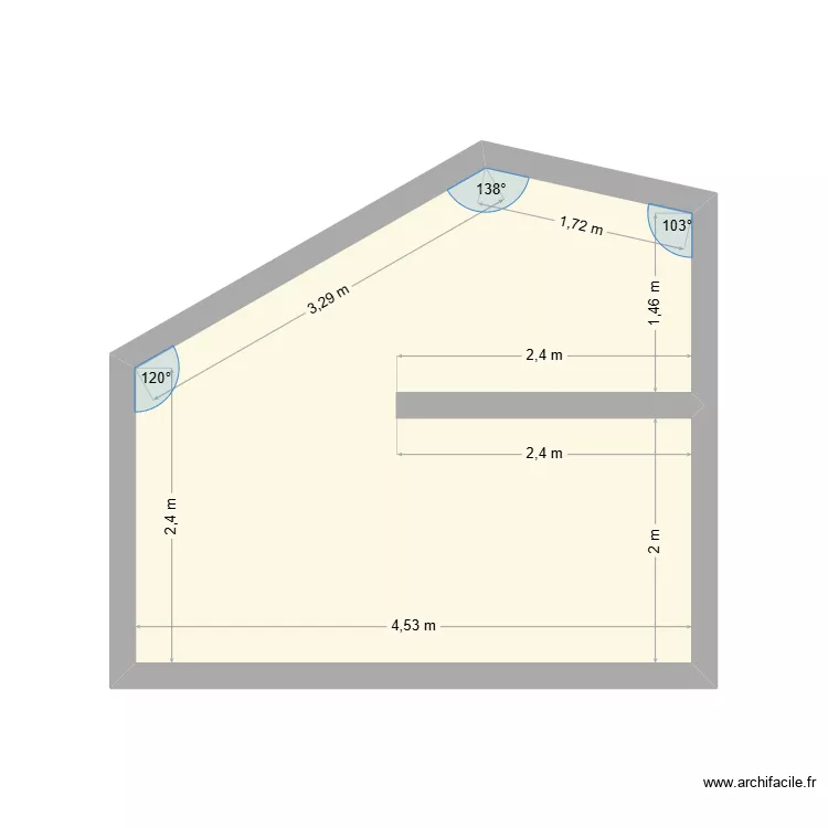 coupe studio. Plan de 1  et 15 m²