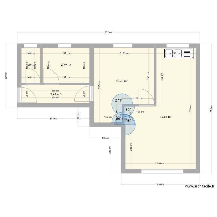 PROJET sainttulle 2 modification chambre. Plan de 5 pièces et 39 m2