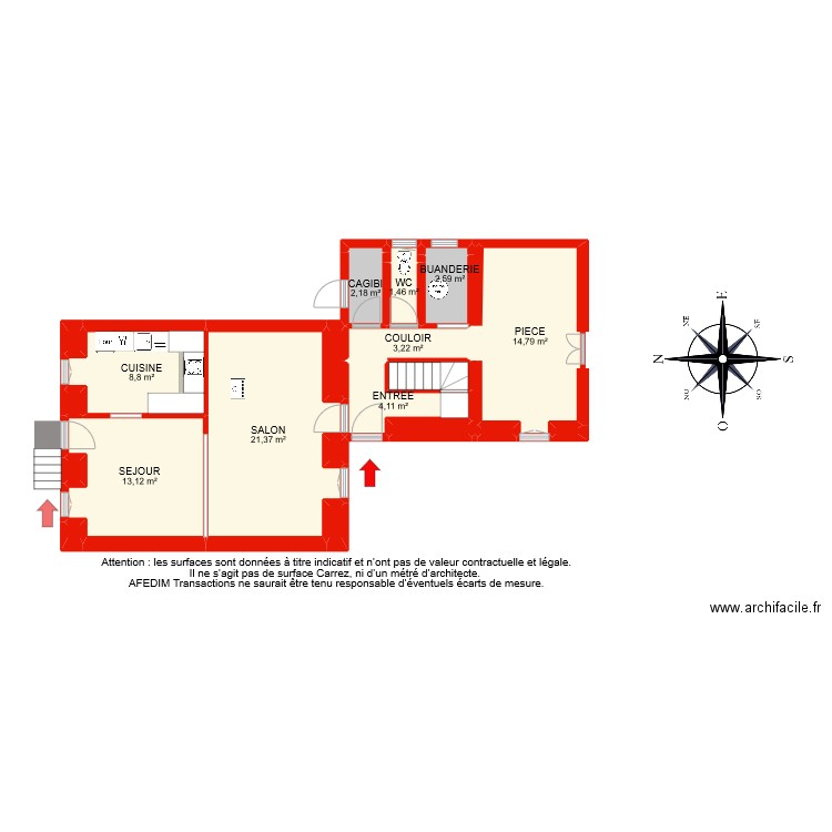 BI 8452 RDC. Plan de 24 pièces et 77 m2