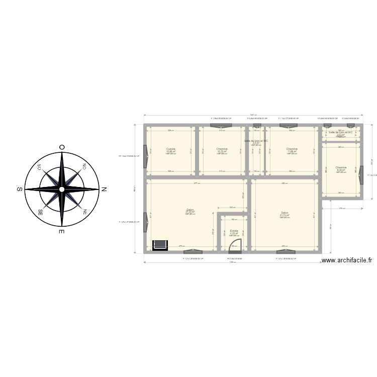 Perotte . Plan de 16 pièces et 208 m2