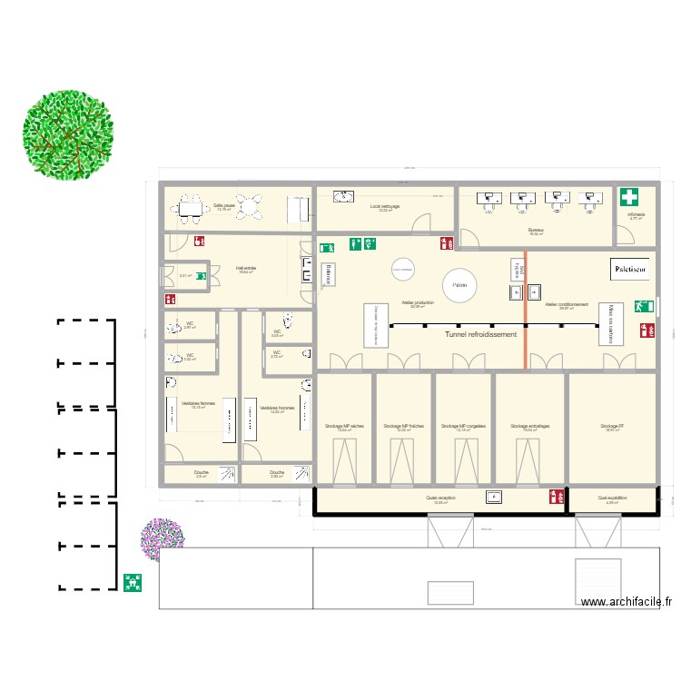 Plan industriel. Plan de 23 pièces et 286 m2