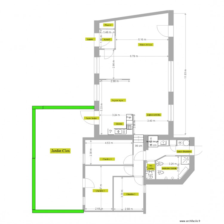 MAN projet 1 avec Cotation sans aménagement. Plan de 0 pièce et 0 m2