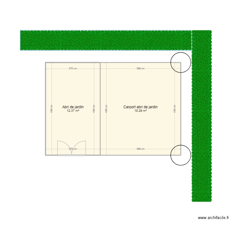 abri de jardin. Plan de 2 pièces et 31 m2