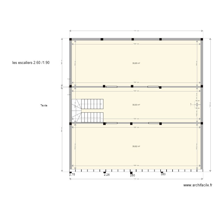 vide sanitaire. Plan de 3 pièces et 110 m2