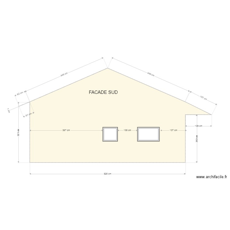 facade sud . Plan de 0 pièce et 0 m2