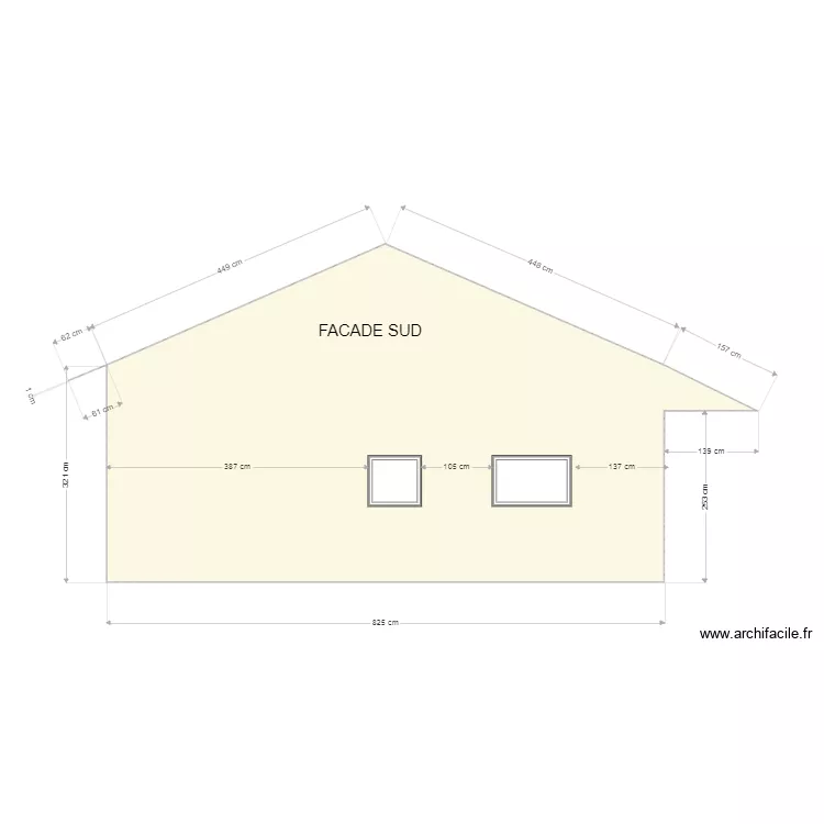 facade sud . Plan de facade sud . Plan de