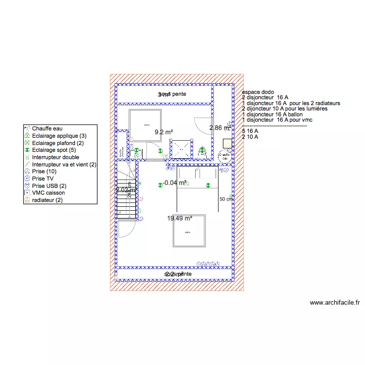 comble implantation &eacute;lectrique . Plan de 