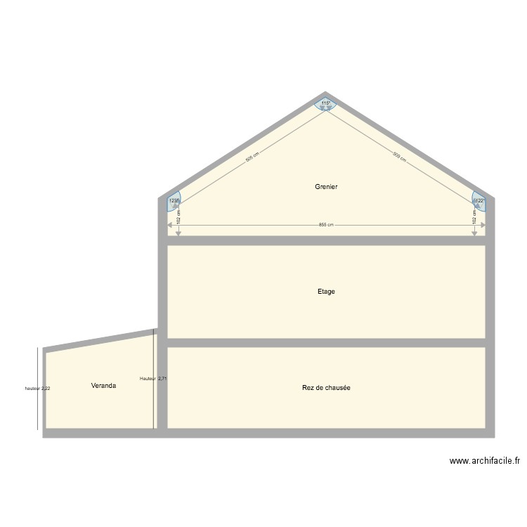 Plan de coupe actuel 3. Plan de 4 pièces et 67 m2