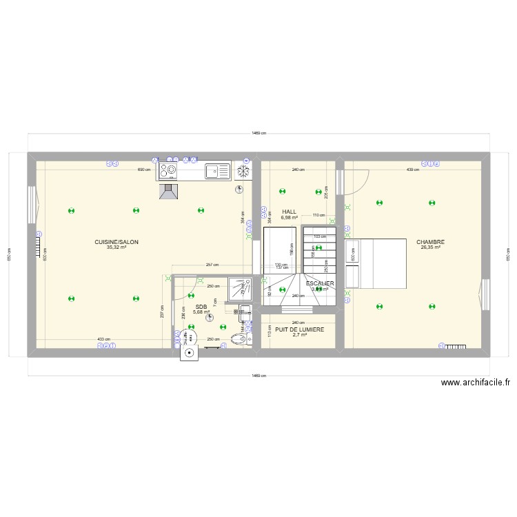 T2 TROISIEME ETAGE TOURVES 2.0. Plan de 6 pièces et 81 m2