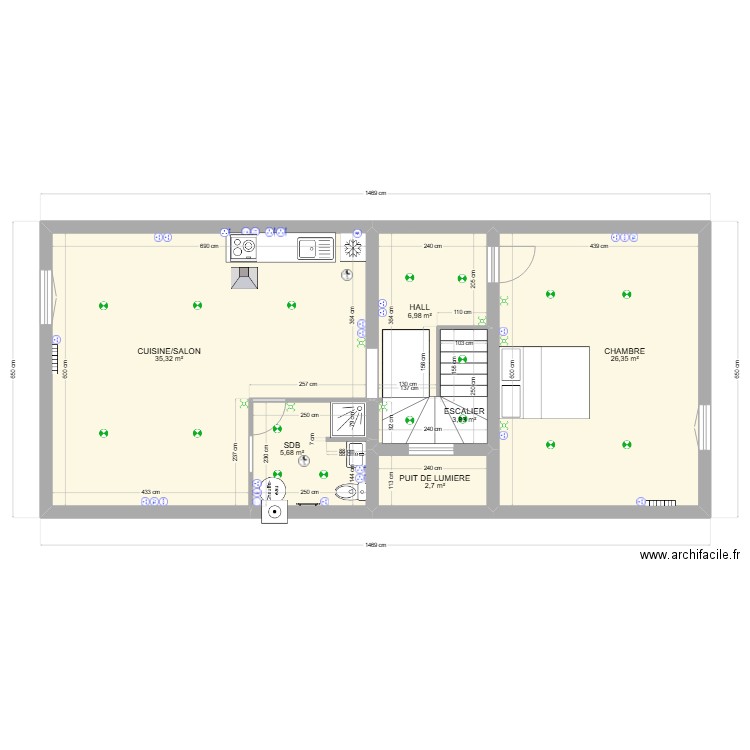 T2 TROISIEME ETAGE TOURVES 2.0. Plan de 6 pièces et 81 m2